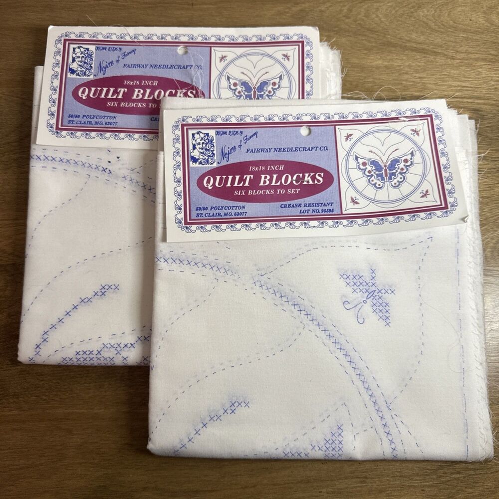 2 Sets of Nojae of Fairway Cross Stitch Quilt Blocks 6 Butterfly Pattern 18 X 18
